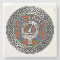 Clan Fraser Crest & Tartan Knot Stone Coaster