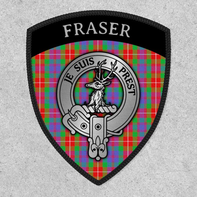 Clan Fraser Crest & Tartan Shield Patch (Front)