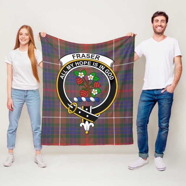 Clan Fraser Hunting Modern Clan Badge Tartan Plaid Fleece Blanket (In Situ)