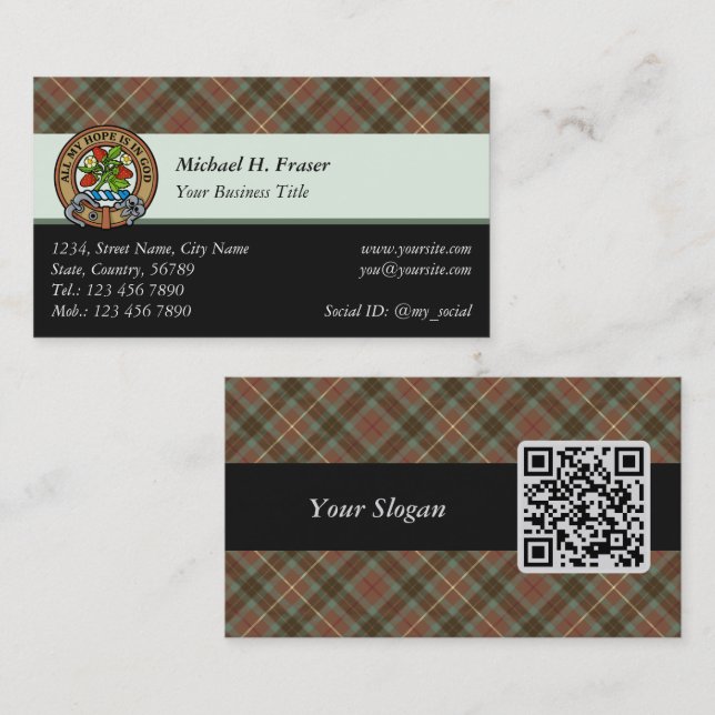 Clan Fraser Hunting Weathered Tartan Business Card (Front/Back)