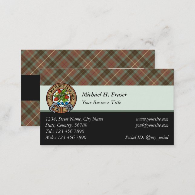 Clan Fraser Hunting Weathered Tartan Business Card (Front/Back)