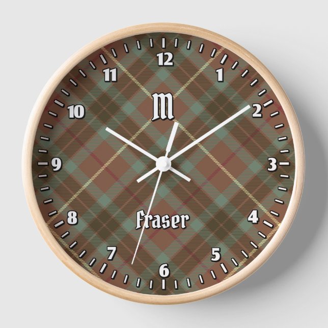 Clan Fraser Hunting Weathered Tartan Large Clock (Front)