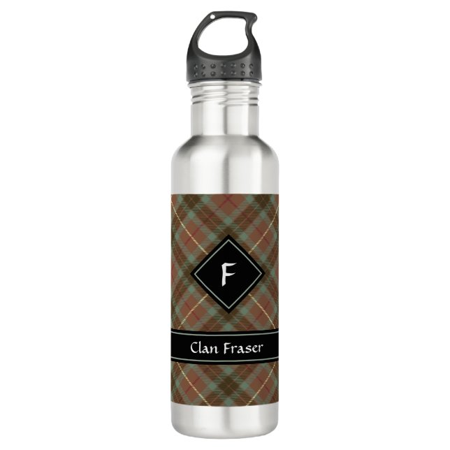 Clan Fraser Hunting Weathered Tartan Stainless Steel Water Bottle (Front)