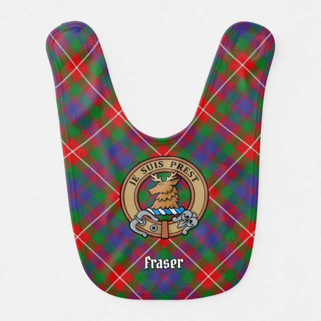 Clan Fraser of Lovat Crest over Tartan Baby Bib (Front)