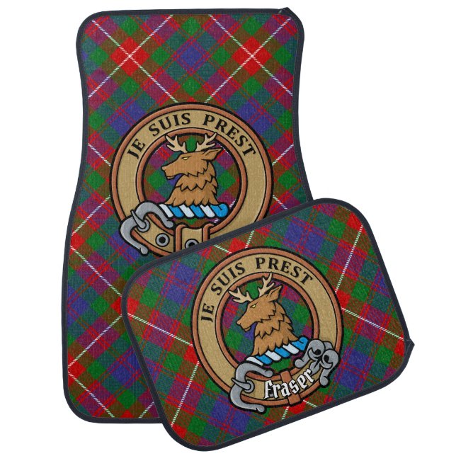 Clan Fraser of Lovat Crest over Tartan Car Floor Mat (Set)