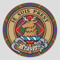 Clan Fraser of Lovat Crest over Tartan Classic Round Sticker