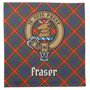 Clan Fraser of Lovat Crest over Tartan Cloth Napkin