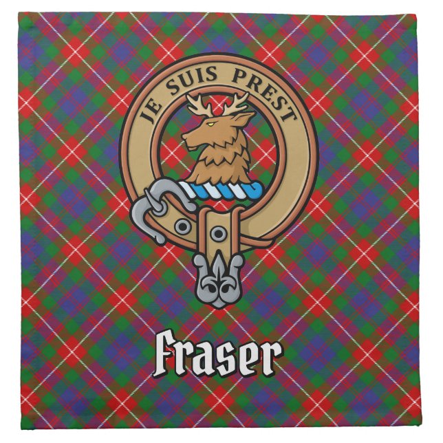 Clan Fraser of Lovat Crest over Tartan Cloth Napkin (Front)