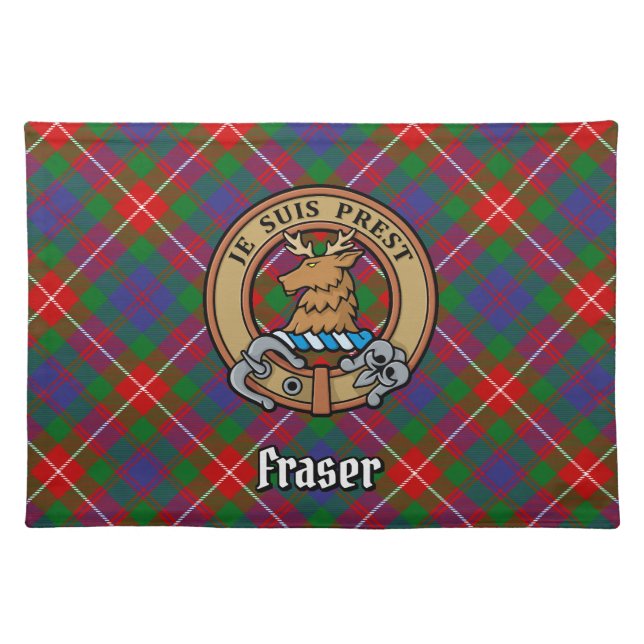 Clan Fraser of Lovat Crest over Tartan Cloth Placemat (Front)