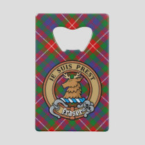 Clan Fraser of Lovat Crest over Tartan Credit Card Bottle Opener