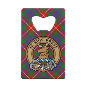 Clan Fraser of Lovat Crest over Tartan Credit Card Bottle Opener