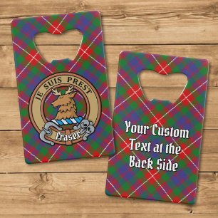 Clan Fraser of Lovat Crest over Tartan Credit Card Bottle Opener