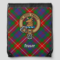 Clan Fraser of Lovat Crest over Tartan Drawstring Bag