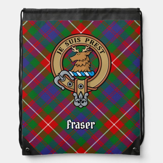 Clan Fraser of Lovat Crest over Tartan Drawstring Bag (Front)