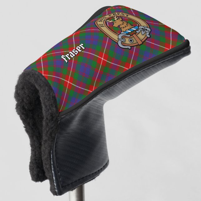 Clan Fraser of Lovat Crest over Tartan Golf Head Cover (3/4 Front)