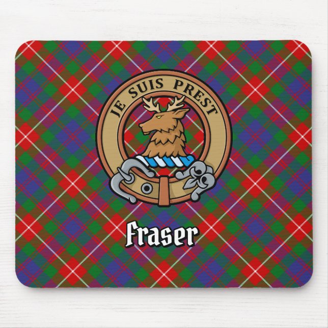 Clan Fraser of Lovat Crest over Tartan Mouse Pad (Front)