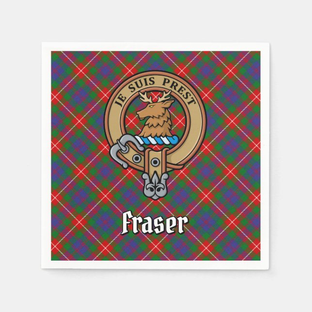 Clan Fraser of Lovat Crest over Tartan Napkins (Front)