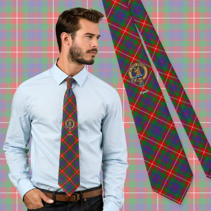 Clan Fraser of Lovat Crest over Tartan Neck Tie
