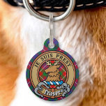 Clan Fraser of Lovat Crest over Tartan Pet ID Tag<br><div class="desc">Clan Fraser of Lovat crest badge surrounded by a strap and buckle over tartan background. Custom text on both sides.</div>