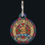 Clan Fraser of Lovat Crest over Tartan Pet ID Tag<br><div class="desc">Clan Fraser of Lovat crest badge surrounded by a strap and buckle over tartan background. Custom text on both sides.</div>