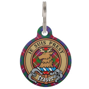 Clan Fraser of Lovat Crest over Tartan Pet ID Tag