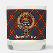 Clan Fraser of Lovat Crest over Tartan Scented Candle (Front)
