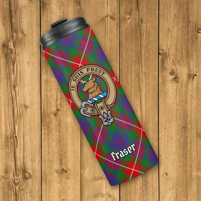 Clan Fraser of Lovat Crest over Tartan Thermal Tumbler (Creator Uploaded)