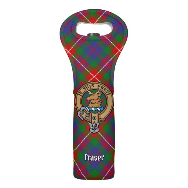 Clan Fraser of Lovat Crest over Tartan Wine Bag (Front)