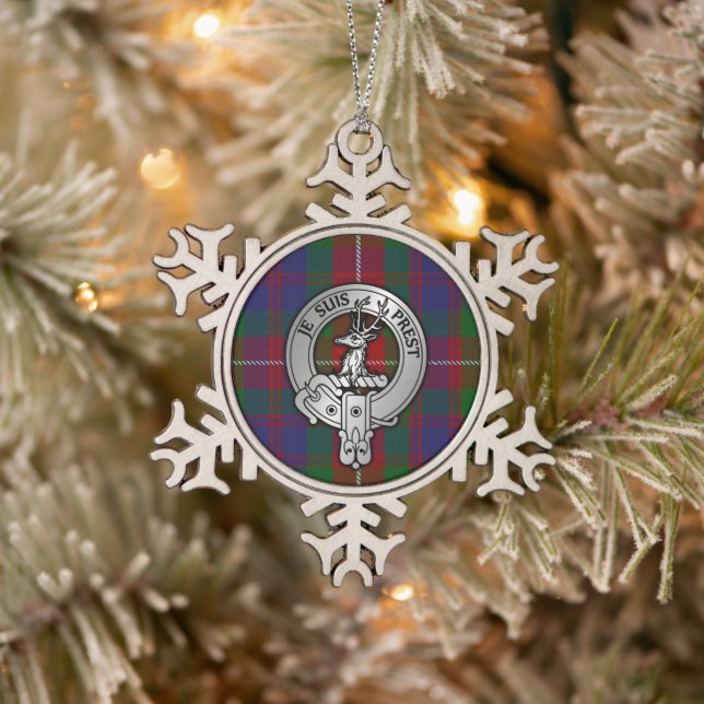 Clan Fraser of Lovat Crest & Tartan Snowflake Pewter Christmas Ornament (Tree)