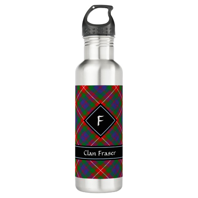 Clan Fraser of Lovat Tartan Stainless Steel Water Bottle (Front)