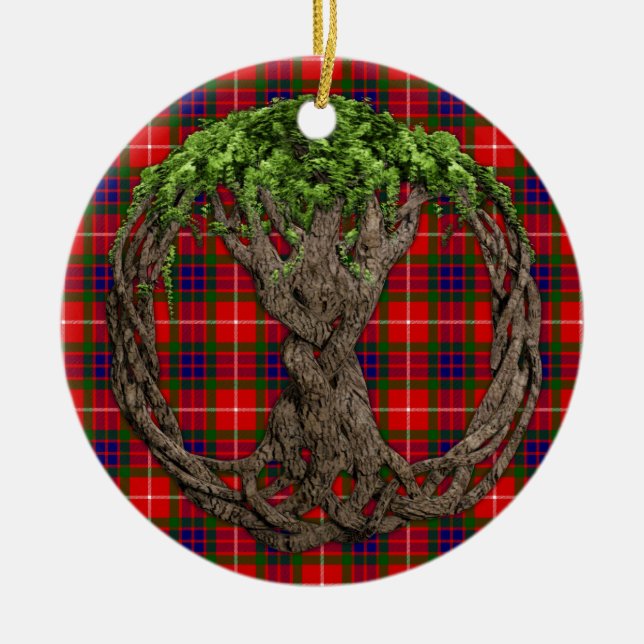 Clan Fraser Tartan And Celtic Tree Of Life Ceramic Ornament (Front)
