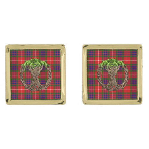 Clan Fraser Tartan And Celtic Tree Of Life Cufflinks