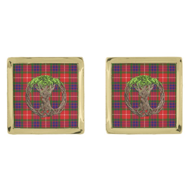 Clan Fraser Tartan And Celtic Tree Of Life Cufflinks (Front)
