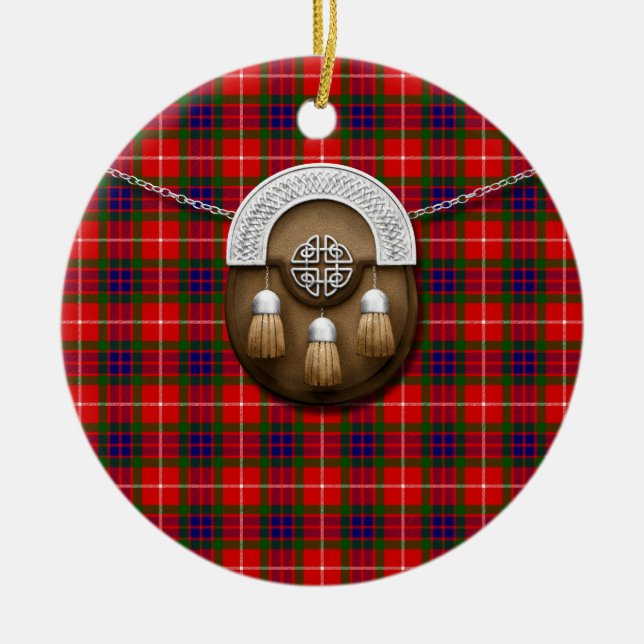 Clan Fraser Tartan And Sporran Ceramic Ornament (Front)