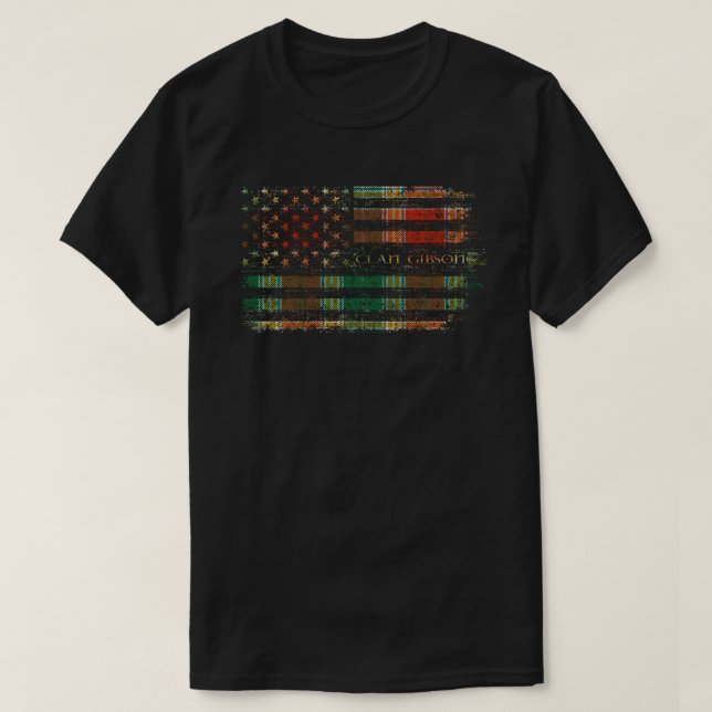 Clan Gibson Ancient Scottish tartan US flag kilt S T-Shirt (Design Front)