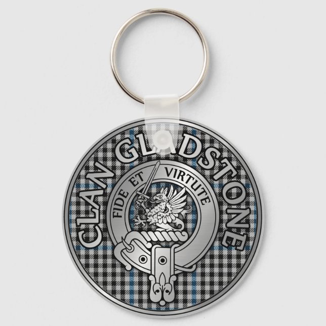 Clan Gladstone Crest & Tartan  Keychain (Front)