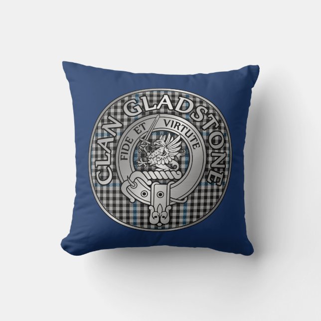 Clan Gladstone Crest & Tartan  Throw Pillow (Front)