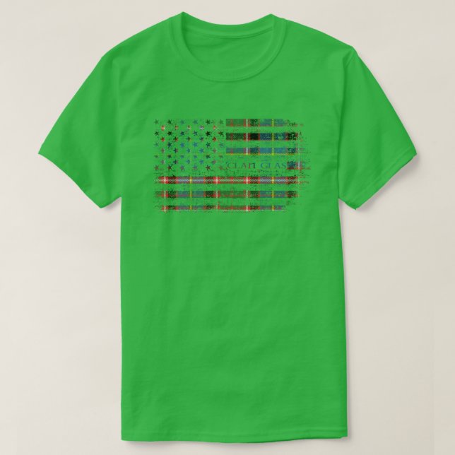 Clan Glas Scottish tartan US flag kilt Scotland T-Shirt (Design Front)