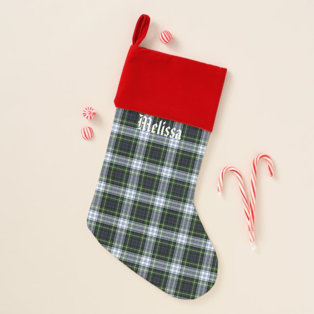 Clan Gordon Accents Blue Green White Tartan Christmas Stocking (Front)