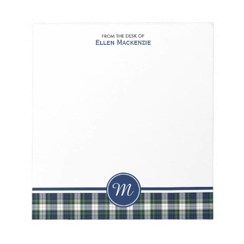 Clan Gordon Blue and White Dress Tartan Monogram Notepad