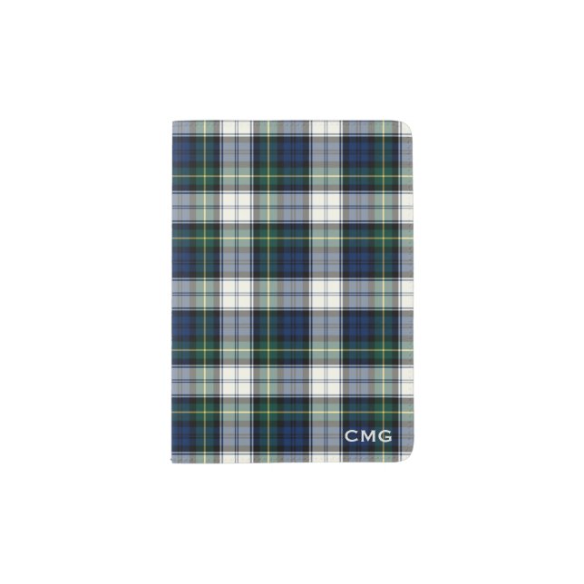 Clan Gordon Blue and White Tartan Monogram Passport Holder (Front)