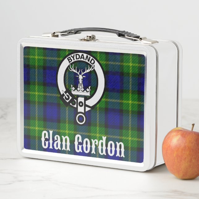 Clan Gordon Crest Badge & Tartan Metal Lunch Box (In Situ)