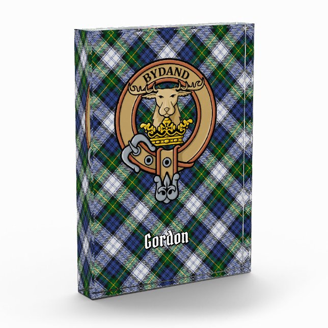 Clan Gordon Crest over Dress Tartan Acrylic Award (Left)