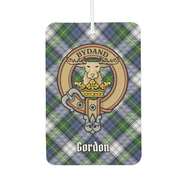 Clan Gordon Crest over Dress Tartan Air Freshener (Front)