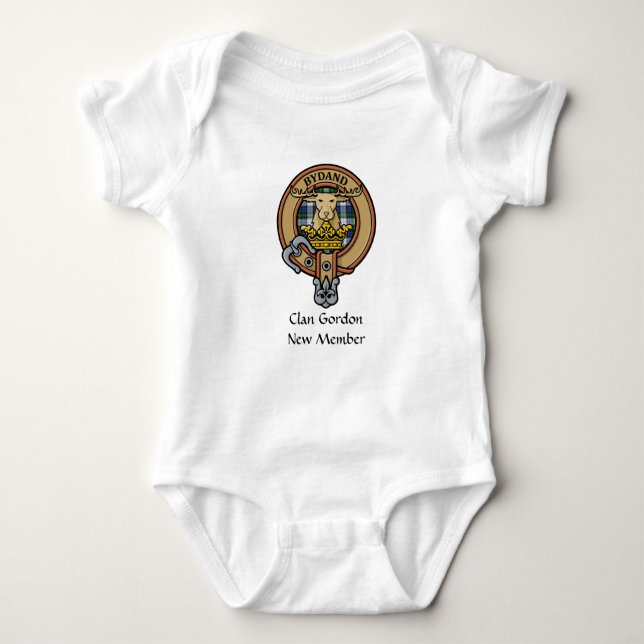 Clan Gordon Crest over Dress Tartan Baby Bodysuit (Front)