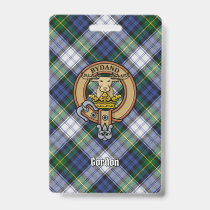 Clan Gordon Crest over Dress Tartan Badge