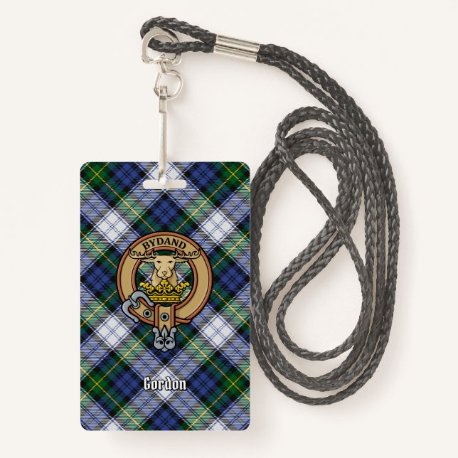 Clan Gordon Crest over Dress Tartan Badge (Front with Lanyard)