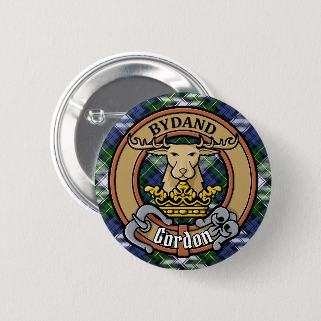 Clan Gordon Crest over Dress Tartan Button (Front & Back)
