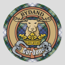 Clan Gordon Crest over Dress Tartan Classic Round Sticker
