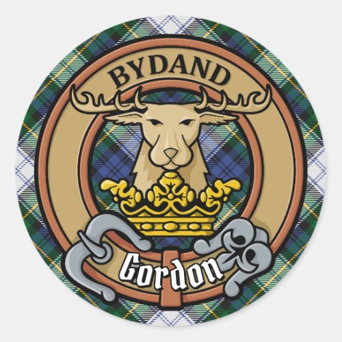 Clan Gordon Crest over Dress Tartan Classic Round Sticker